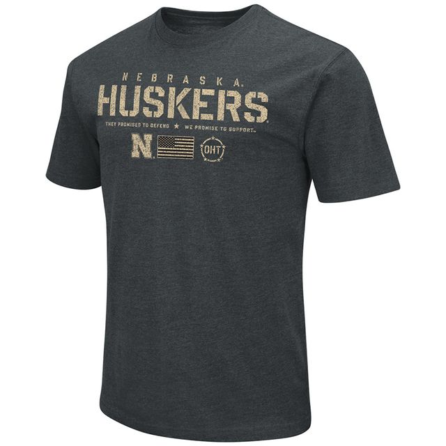 T-shirt Colosseum Heathered Black Nebraska Huskers OHT Military Appreciation Flag 2.0 pour homme