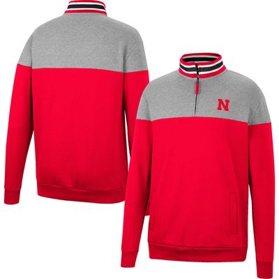 Men's Colosseum Heathered Gray/Scarlet Nebraska Huskers Be the Ball Quarter-Zip Top