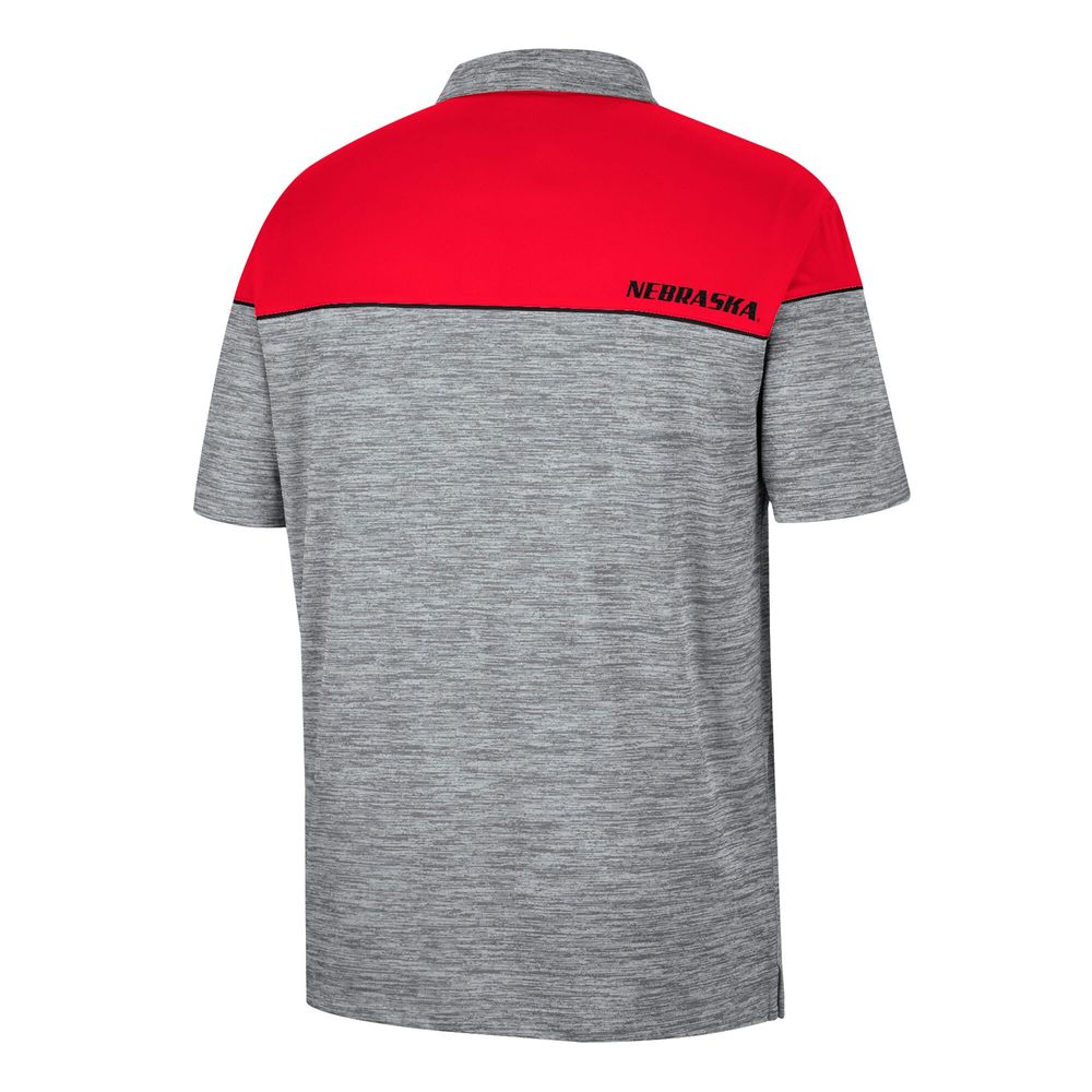 Men's Colosseum Heathered Gray/Scarlet Nebraska Huskers Birdie Polo