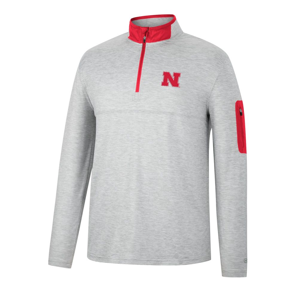 Men's Colosseum Heathered Gray/Scarlet Nebraska Huskers Country Club Windshirt Quarter-Zip Jacket