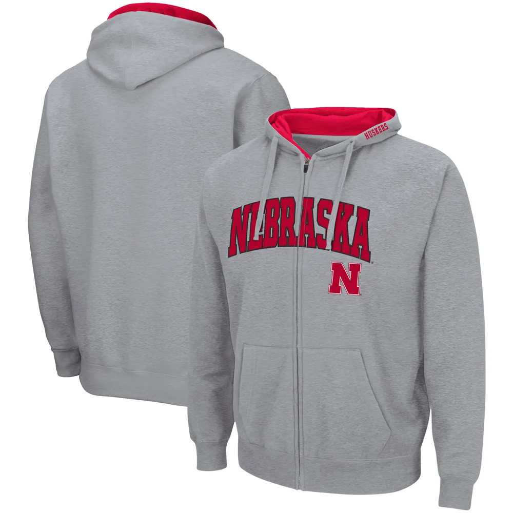 Sweat à capuche zippé Nebraska Huskers Arch & Logo 3.0 pour homme Colosseum gris chiné