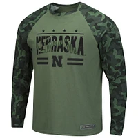 Men's Colosseum Olive/Camo Nebraska Huskers OHT Military Appreciation Slim-Fit Raglan Long Sleeve T-Shirt