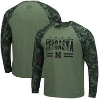 Colosseum Olive/Camo Nebraska Huskers OHT Military Appreciation Slim-Fit Raglan Long Sleeve T-Shirt