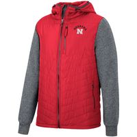 Men's Colosseum Scarlet/Charcoal Nebraska Huskers Course Herringbone Full-Zip Hoodie