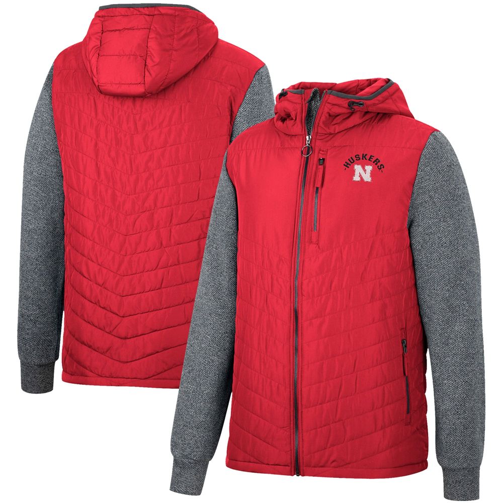 Men's Colosseum Scarlet/Charcoal Nebraska Huskers Course Herringbone Full-Zip Hoodie