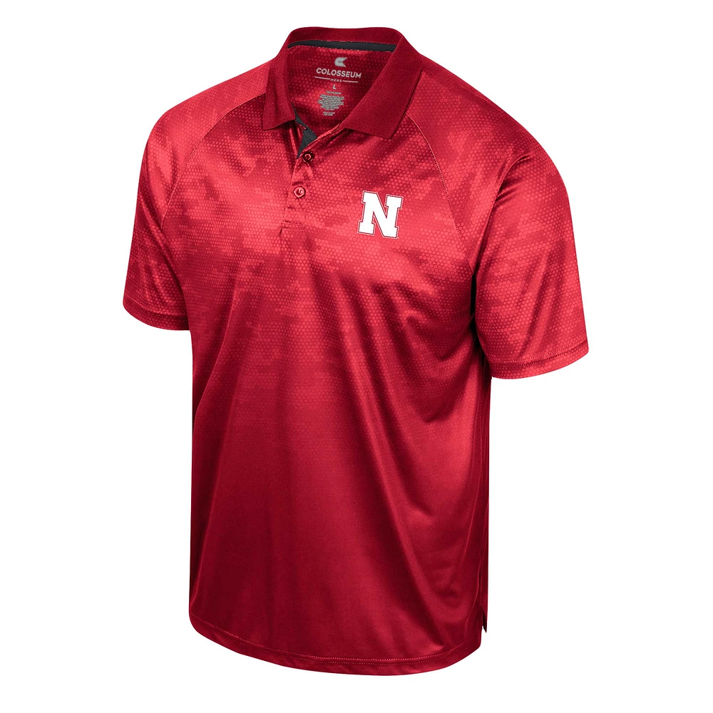 Men's Colosseum Scarlet Nebraska Huskers Honeycomb Raglan Polo