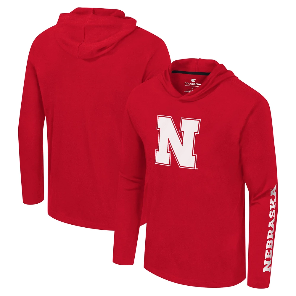 Men's Colosseum Scarlet Nebraska Huskers Logo Lockup Active Blend Long Sleeve  T-Shirt Hoodie