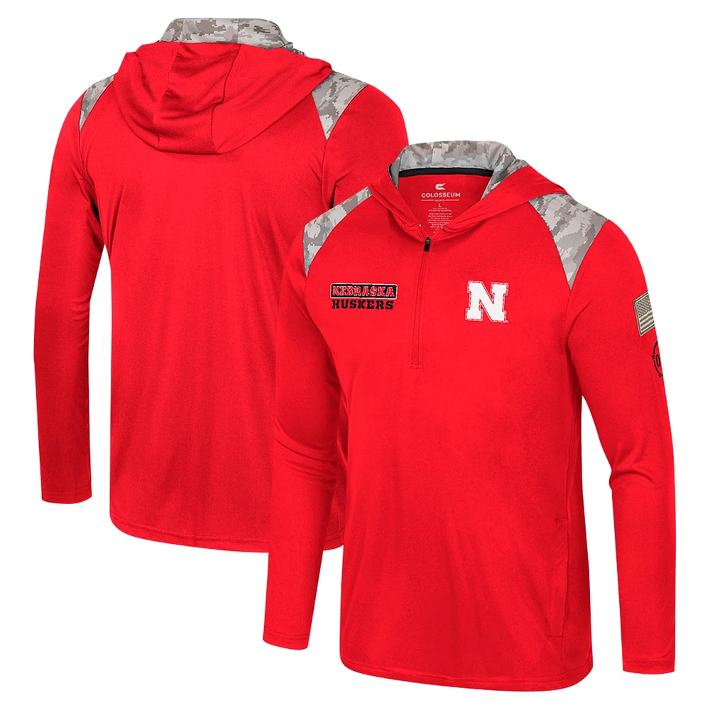 Veste à capuche fermeture éclair quart de tour pour homme Colosseum Scarlet Nebraska Huskers OHT Military Appreciation