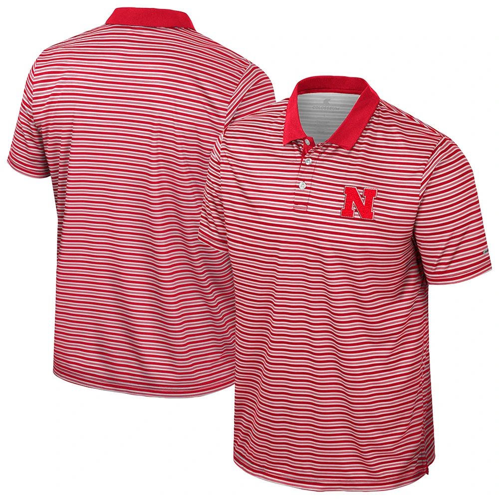 Men's Colosseum Scarlet Nebraska Huskers Striped Polo