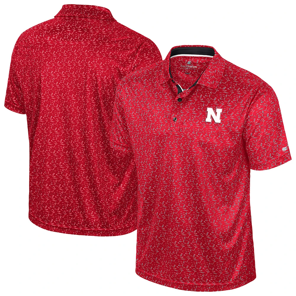 Men's Colosseum Scarlet Nebraska Huskers Sublimated Golf Polo