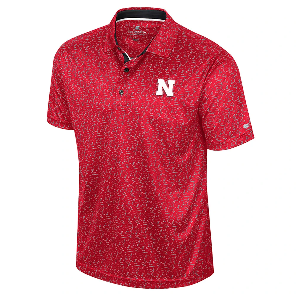 Men's Colosseum Scarlet Nebraska Huskers Sublimated Golf Polo