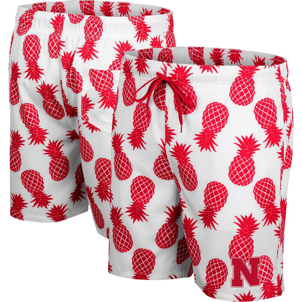 Men's Colosseum White/Scarlet Nebraska Huskers Pineapple Swim Shorts