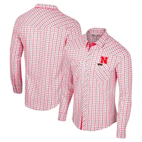 Men's Colosseum x Wrangler White Nebraska Huskers Plaid Window Pane Long Sleeve Full-Snap Shirt