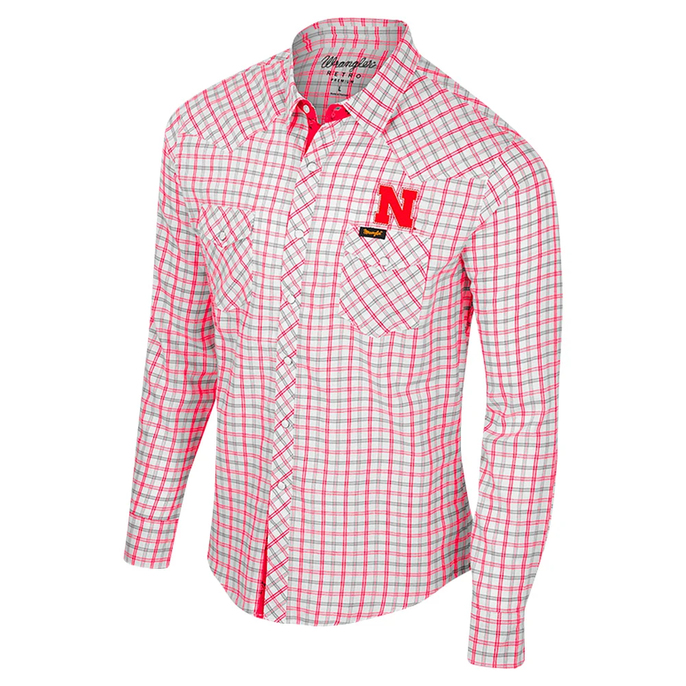 Chemise à manches longues et boutons-pression pour hommes Colosseum x Wrangler White Nebraska Huskers carreaux avec fenêtre