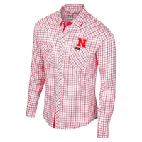 Men's Colosseum x Wrangler White Nebraska Huskers Plaid Window Pane Long Sleeve Full-Snap Shirt