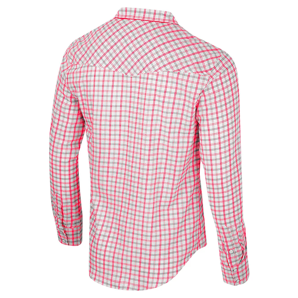 Men's Colosseum x Wrangler White Nebraska Huskers Plaid Window Pane Long Sleeve Full-Snap Shirt