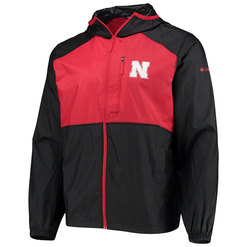 Columbia Black/Scarlet Nebraska Huskers Flash Forward Sweat à capuche léger avec fermeture éclair pour homme