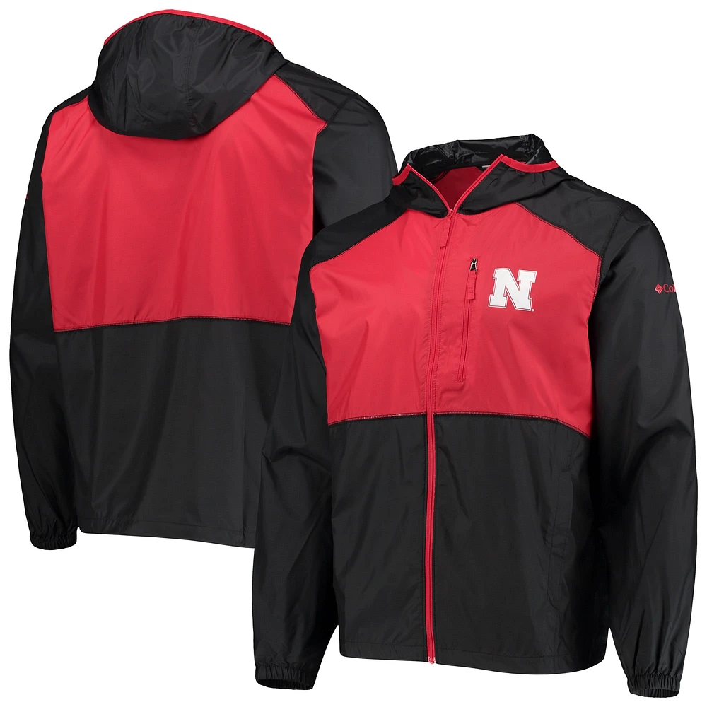 Columbia Black/Scarlet Nebraska Huskers Flash Forward Sweat à capuche léger avec fermeture éclair pour homme