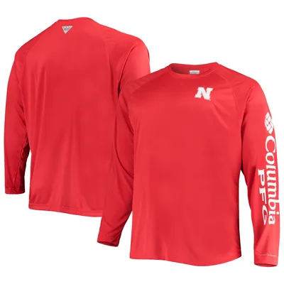 Nebraska Huskers Columbia Big & Tall Terminal Tackle Omni-Shade Long Sleeve Raglan T-Shirt - Scarlet