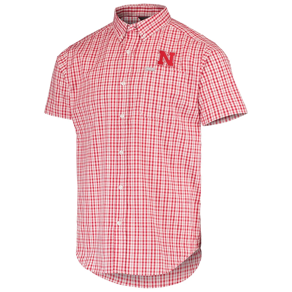 Men's Columbia Scarlet Nebraska Huskers Rapid Rivers Logo Button-Down Shirt