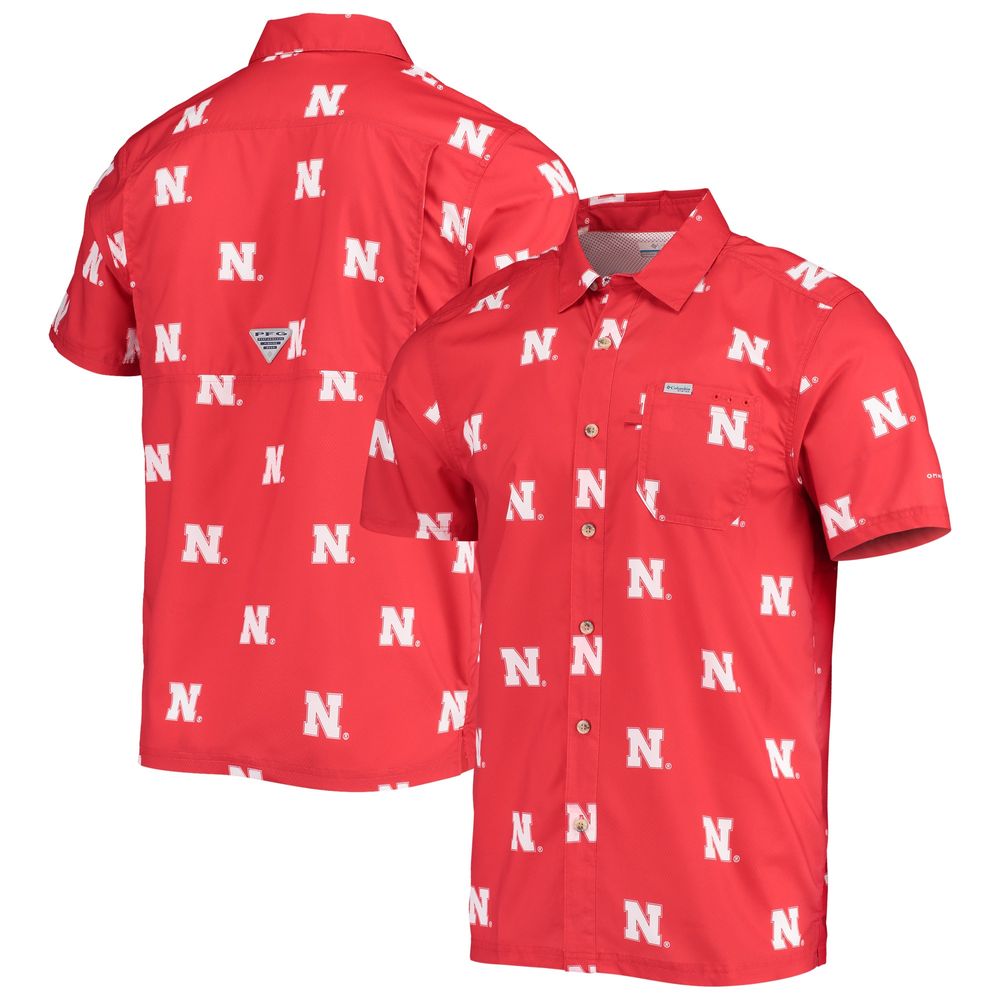 Columbia Men's Columbia Scarlet Nebraska Huskers Super Slack Tide  Omni-Shade Button-Up Shirt