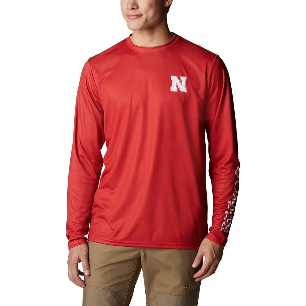 Men's Columbia Scarlet Nebraska Huskers Terminal Shot Omni-Shade Omni-Wick Long Sleeve T-Shirt