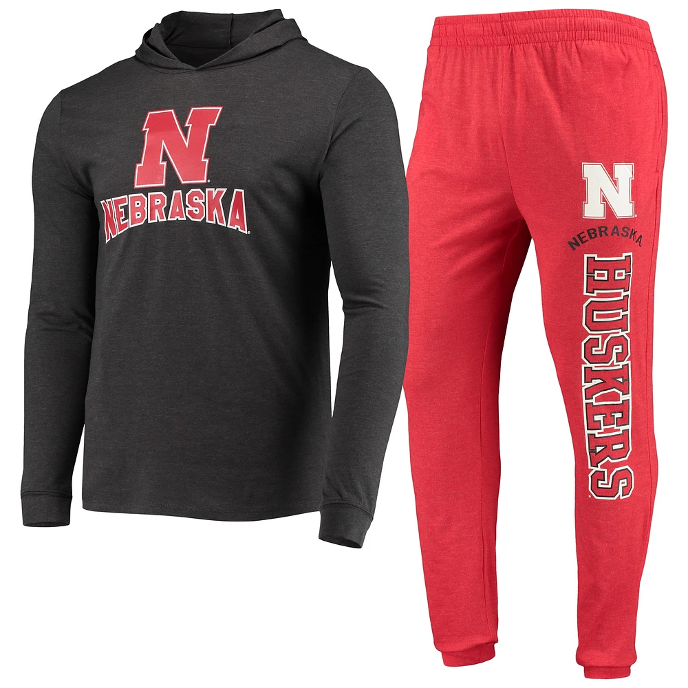 Ensemble pyjama à capuche et pantalon de jogging Concepts Sport pour hommes, écarlate/anthracite chiné, Nebraska Huskers Meter