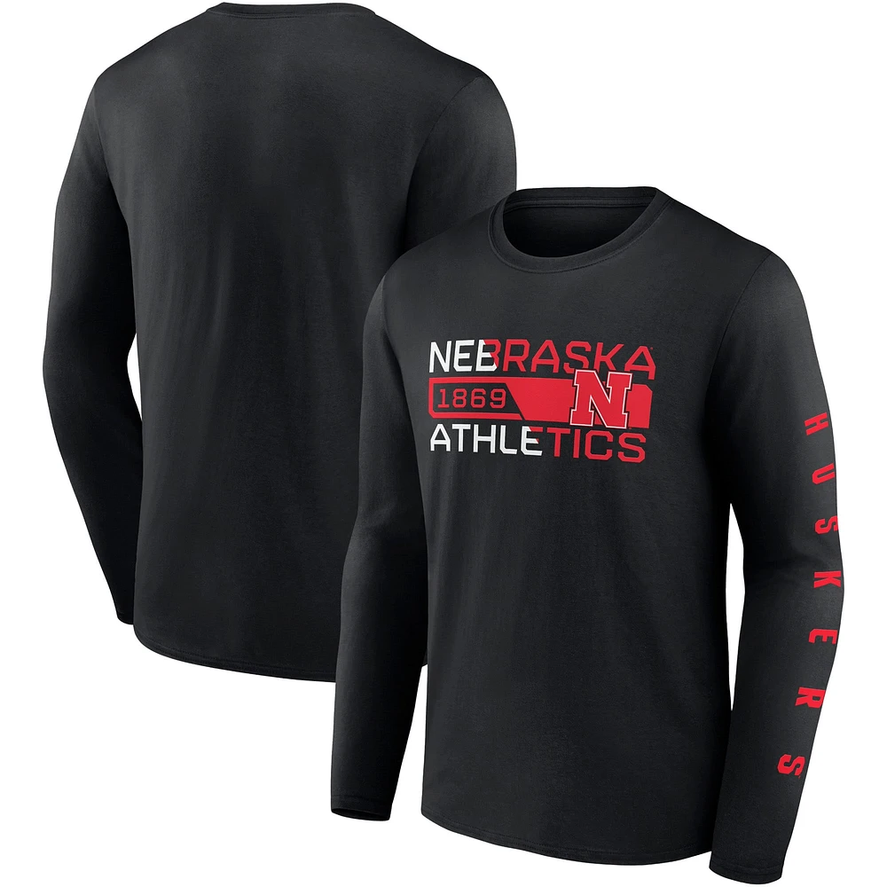 T-shirt noir à manches longues Fanatics Nebraska Huskers Broad Jump 2-Hit pour hommes