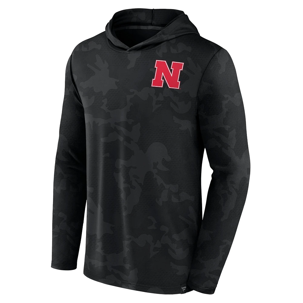 Men's Fanatics  Black Nebraska Huskers Camo Hoodie Long Sleeve T-Shirt