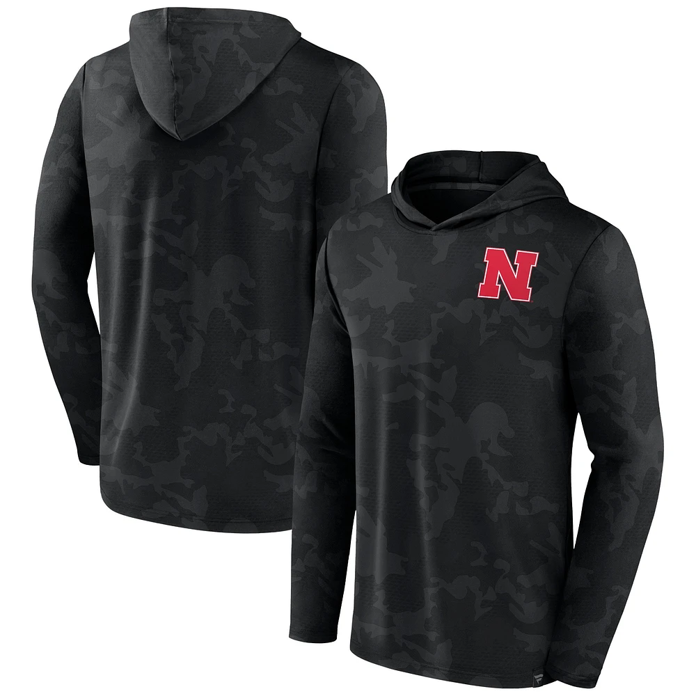 Men's Fanatics  Black Nebraska Huskers Camo Hoodie Long Sleeve T-Shirt