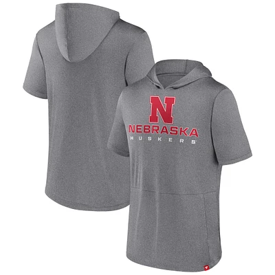 Men's Fanatics Heather Gray Nebraska Huskers Modern Stack Hoodie T-Shirt