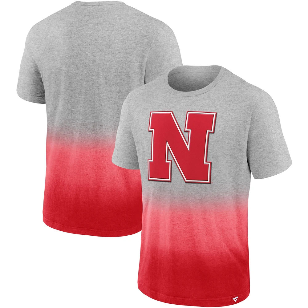 T-shirt ombré de l'équipe Nebraska Huskers Fanatics gris chiné/écarlate pour hommes