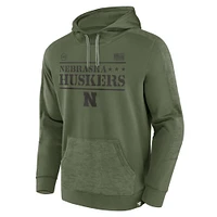 Men's Fanatics Olive Nebraska Huskers OHT Military Appreciation Stencil Pullover Hoodie