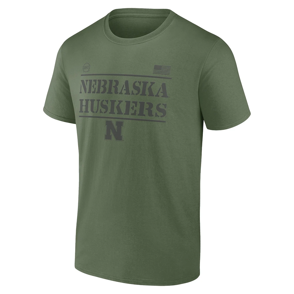 Men's Fanatics Olive Nebraska Huskers OHT Military Appreciation Stencil T-Shirt