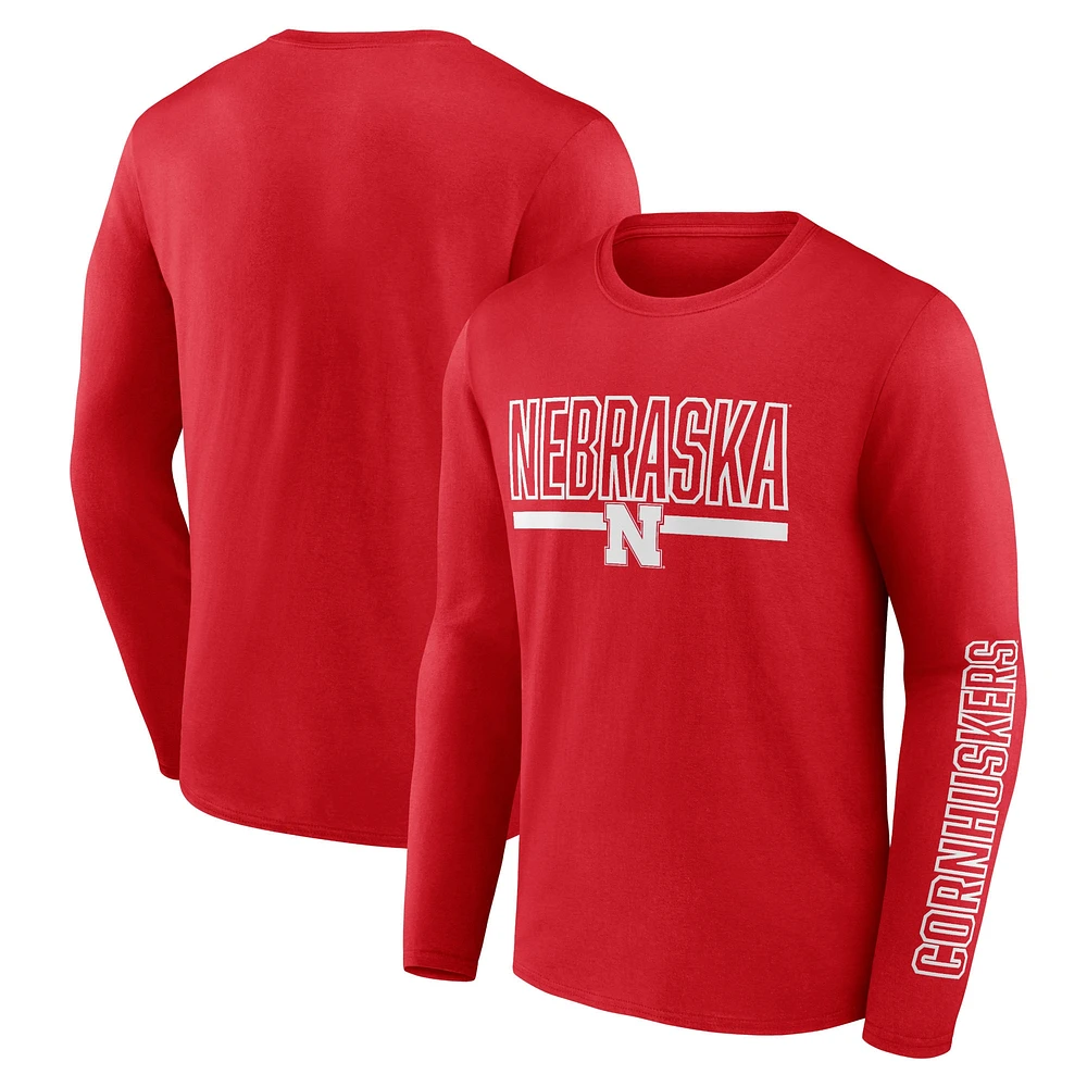 Men's Fanatics Scarlet Nebraska Huskers Modern Two-Hit Long Sleeve T-Shirt