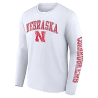 T-shirt blanc à manches longues avec logo en détresse des Huskers du Nebraska Fanatics pour hommes