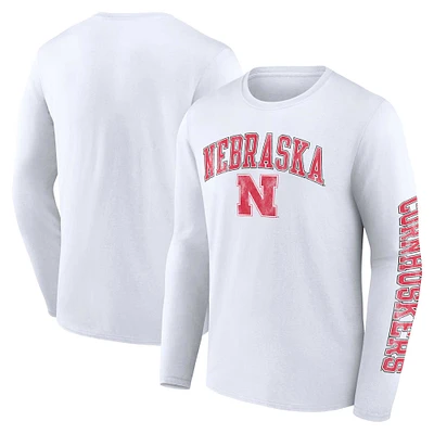 T-shirt blanc à manches longues avec logo en détresse des Huskers du Nebraska Fanatics pour hommes