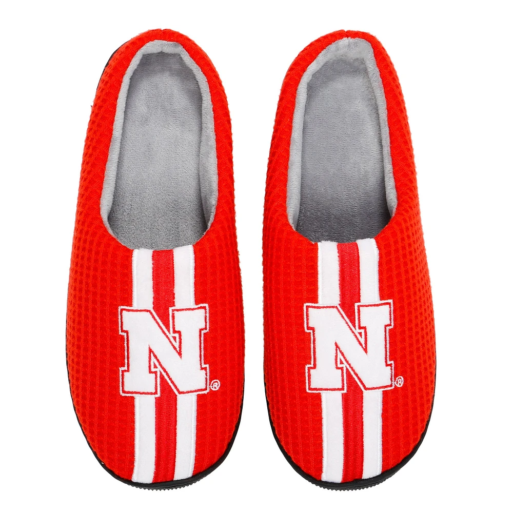 Chaussons à glissière en mousse mémoire de forme FOCO Scarlet Nebraska Huskers pour hommes