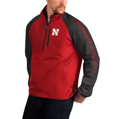 Men's G-III Sports by Carl Banks Scarlet/Black Nebraska Huskers Point Guard Raglan Half-Zip Jacket