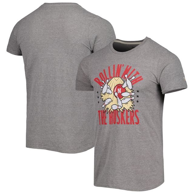 T-shirt de bowling vintage Homefield Huskers du Nebraska gris chiné pour homme