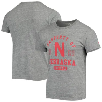 Men's League Collegiate Wear Heathered Gray Nebraska Huskers Hail Mary Football Victory Falls Tri-Blend T-Shirt