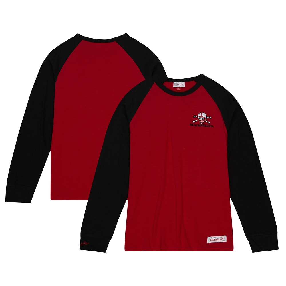 T-shirt à manches longues raglan flammé légendaire Mitchell & Ness Scarlet Nebraska Huskers pour hommes