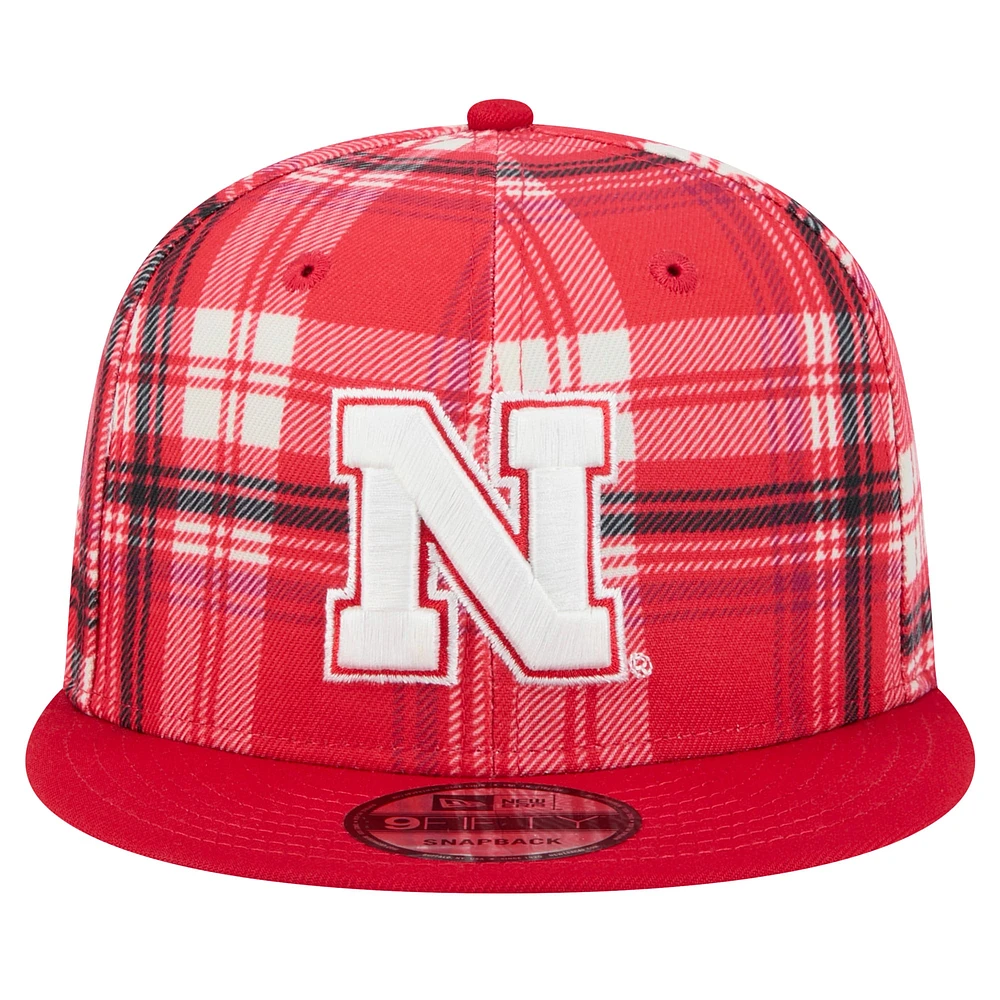 Men's New Era Scarlet Nebraska Huskers Plaid 9FIFTY Snapback Hat