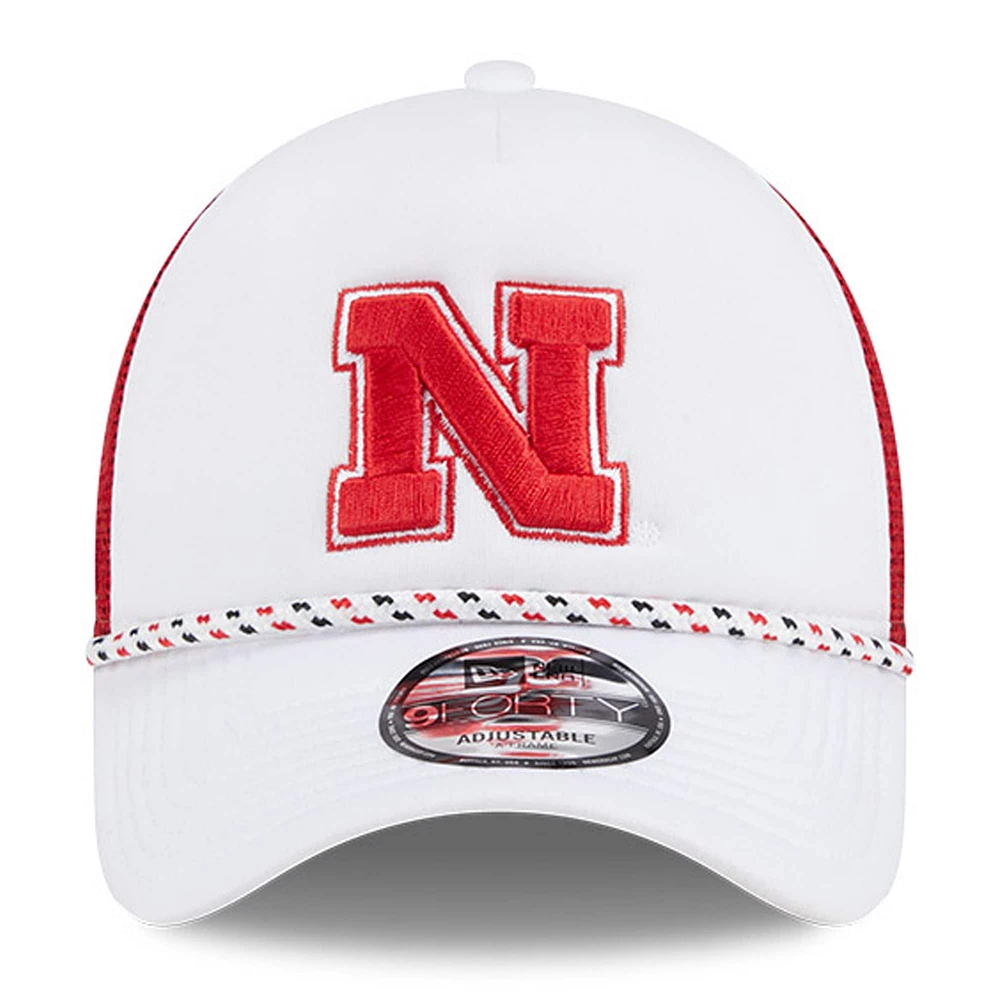 Men's New Era White/Scarlet Nebraska Huskers Court Sport Foam A-Frame 9FORTY Adjustable Trucker Hat