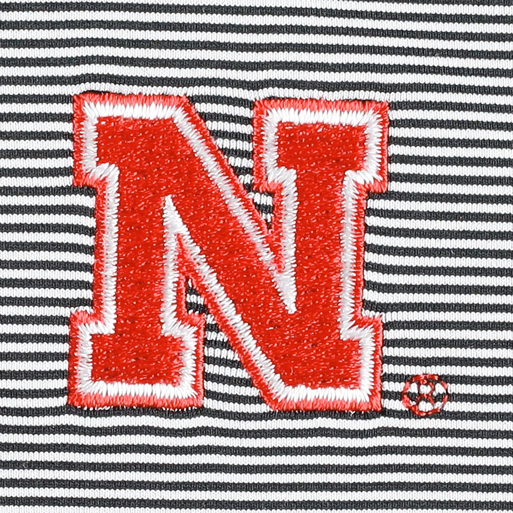 Men's Peter Millar Black Nebraska Huskers Jubilee Striped Performance Jersey Polo