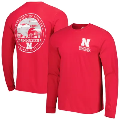 Nebraska Huskers Circle Campus Scene Long Sleeve T-Shirt - Scarlet