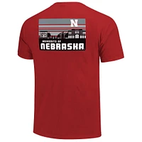 Men's Scarlet Nebraska Huskers Striped Campus Skyline T-Shirt