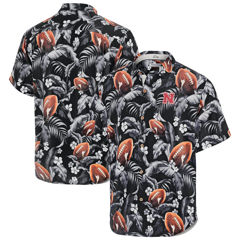 Men's Tommy Bahama Black Nebraska Huskers Veracruz Cay First Down Blooms Button-Up Shirt