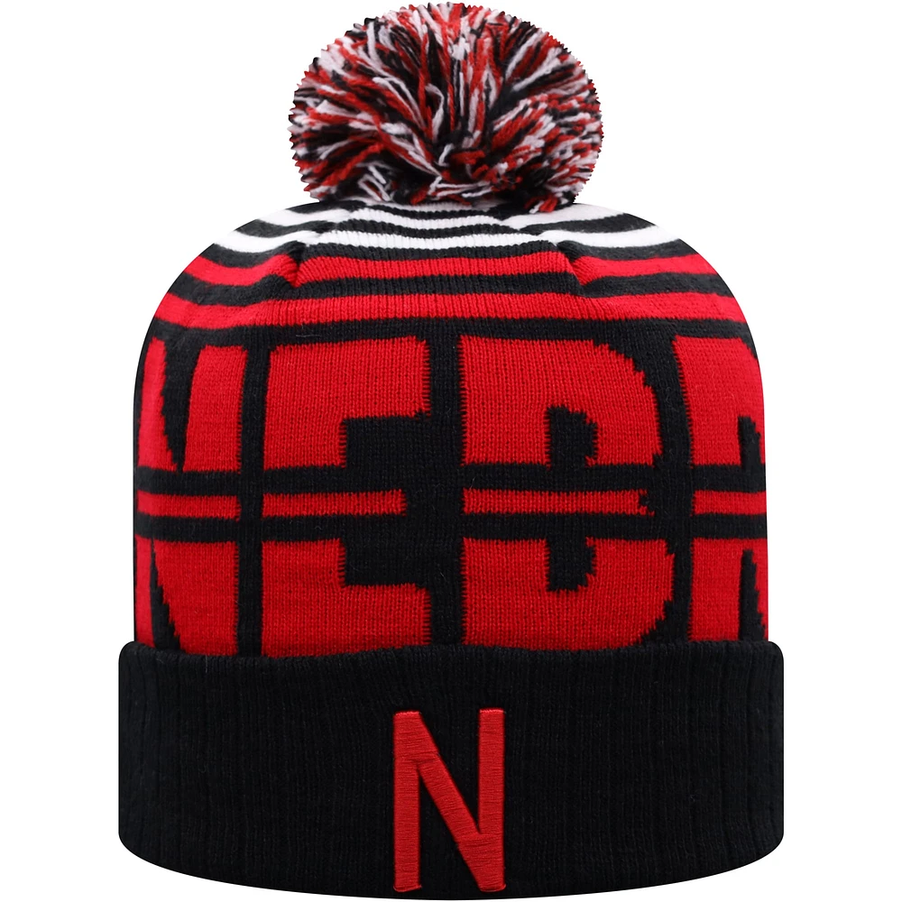 Men's Top of the World Black/Scarlet Nebraska Huskers Colossal Cuffed Knit Hat with Pom