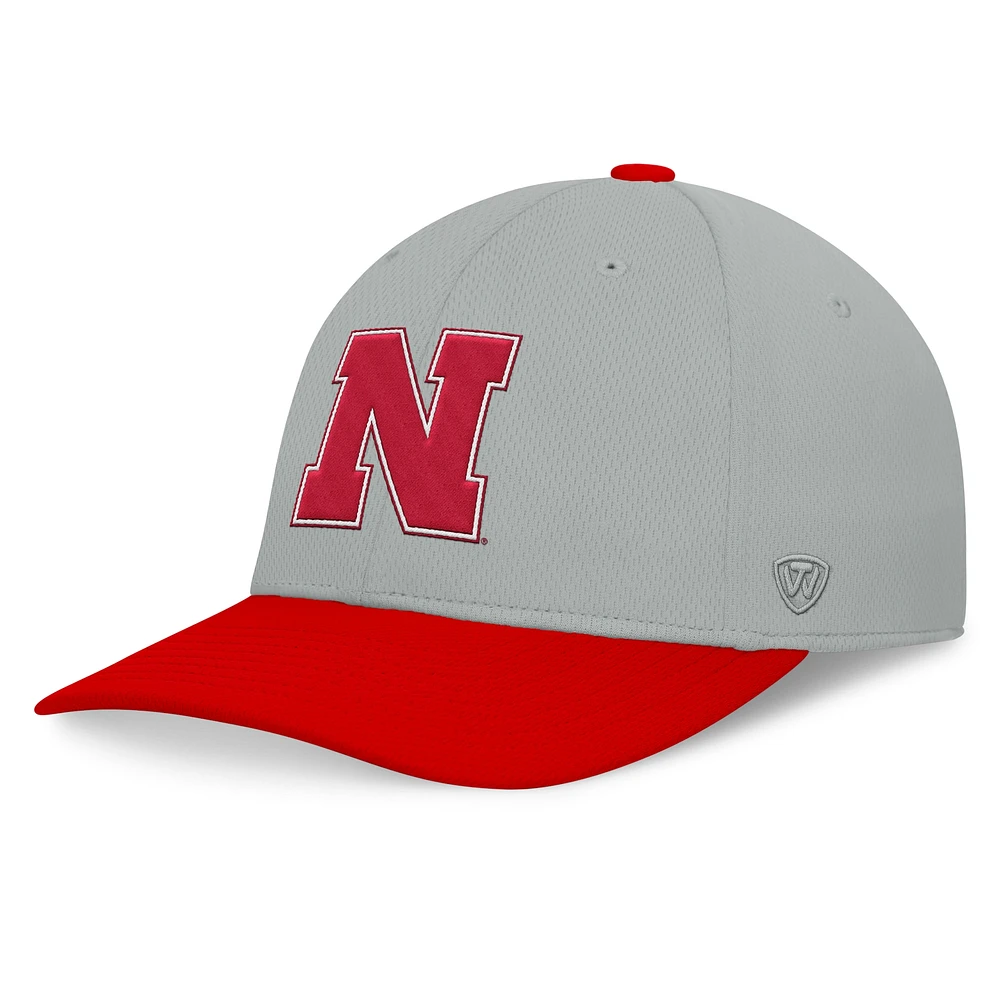 Men's Top of the World  Gray/Red Nebraska Huskers Mick Flex Hat